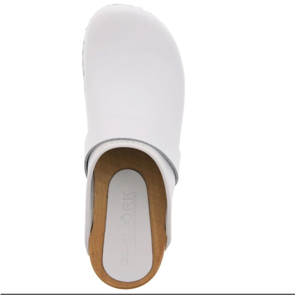 NEW BJORK Maja White Wood Look Sole 42 Open Back LEATHER Clogs (10.5) nurse - Picture 6 of 16